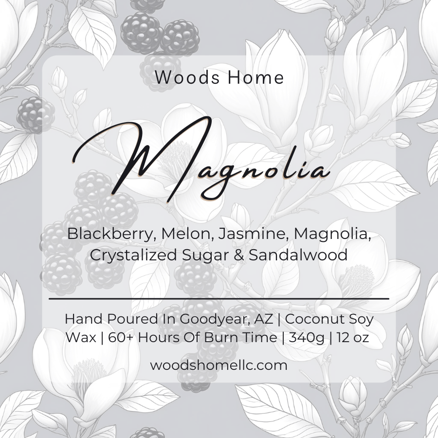 Magnolia Wooden Wick Candle 12oz - Soy Coconut Wax