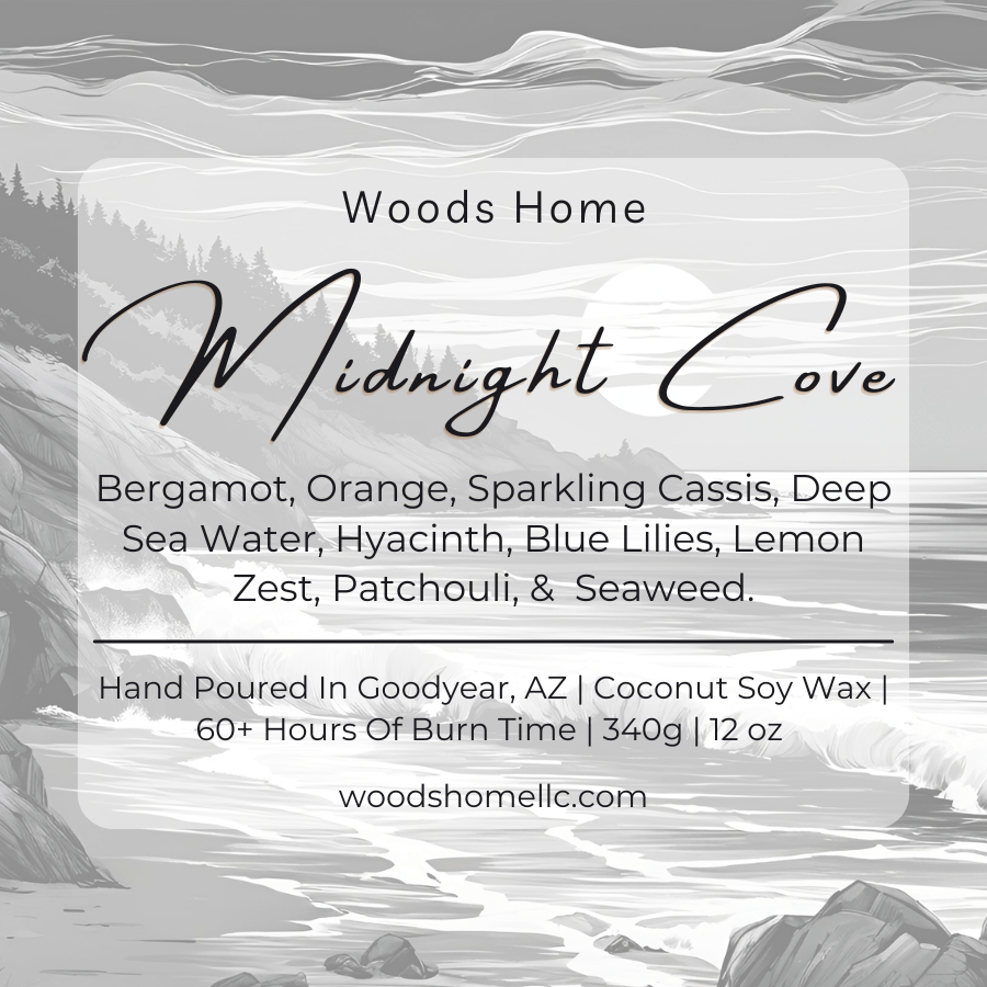 Midnight Cove Wooden Wick Candle 12oz - Soy Coconut Wax