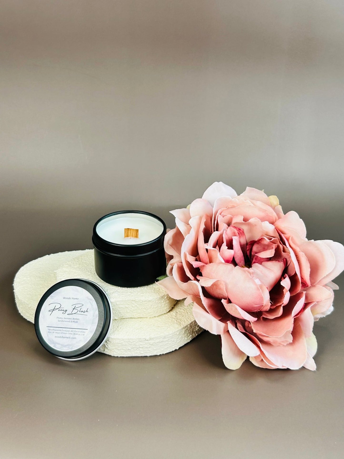 Peony Blush Wooden Wick Candle 2oz - Soy Coconut Wax