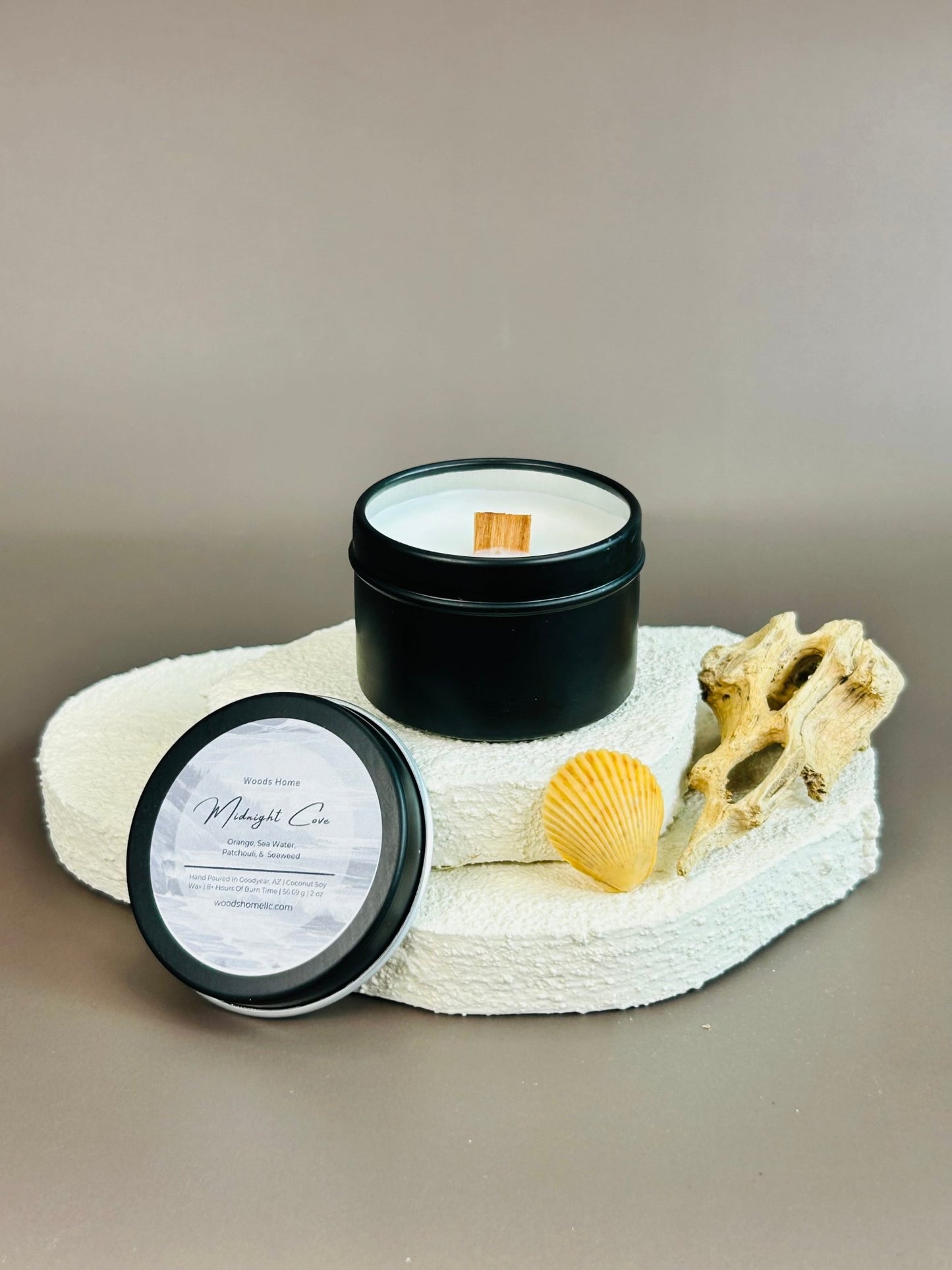 Midnight Cove Wooden Wick Candle 2oz - Soy Coconut Wax