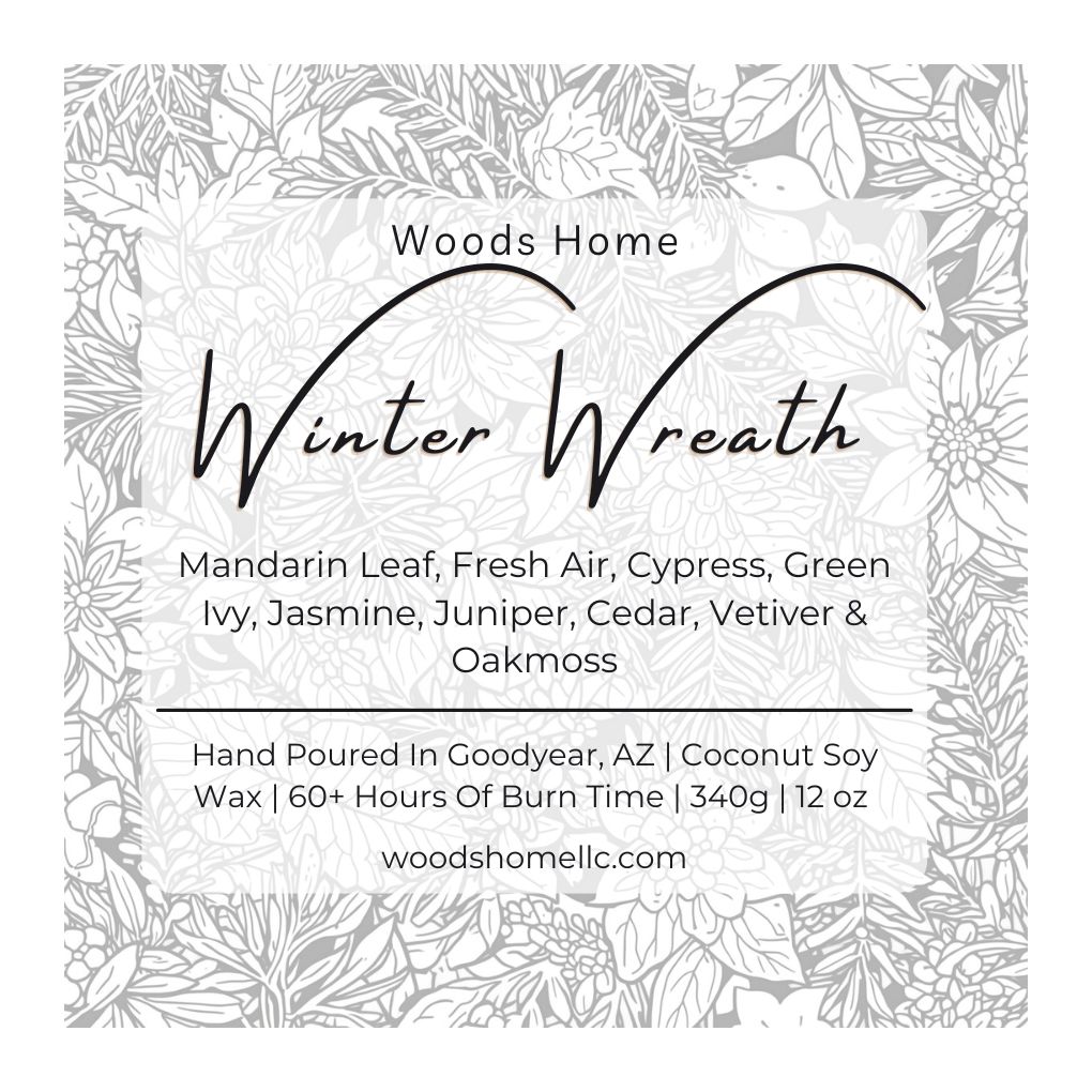 Winter Wreath Wooden Wick Candle 12oz - Soy Coconut Wax
