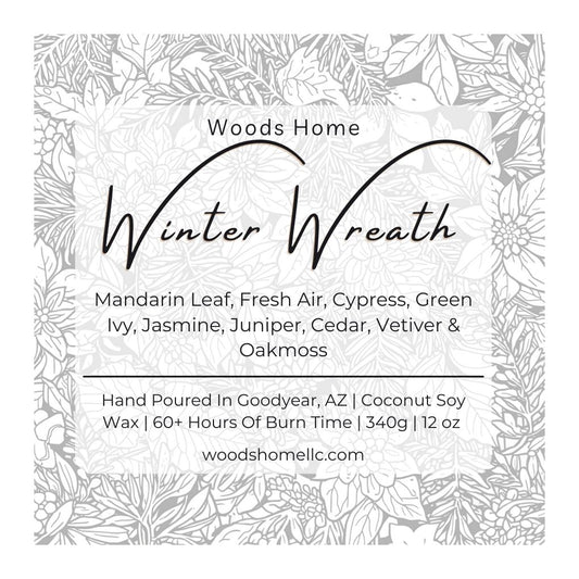Winter Wreath Wooden Wick Candle 12oz - Soy Coconut Wax
