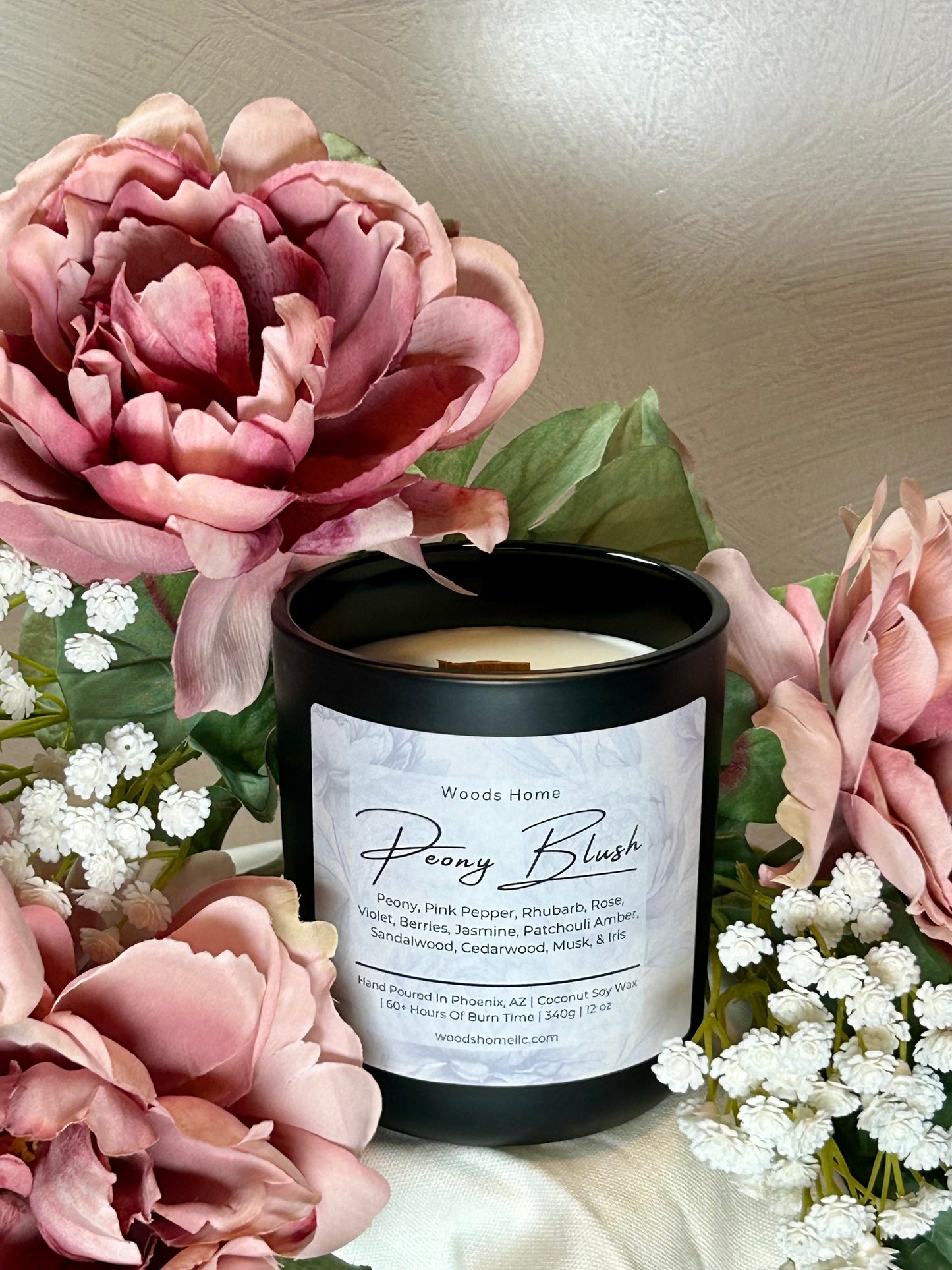 Peony Blush Wooden Wick 12oz