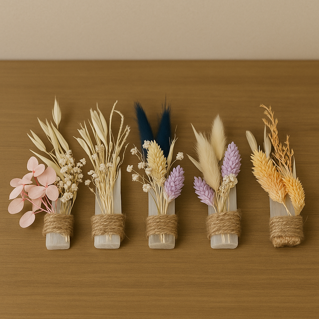 Selenite Rod with Dried Flowers – 2"