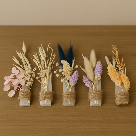 Selenite Rod with Dried Flowers – 2"