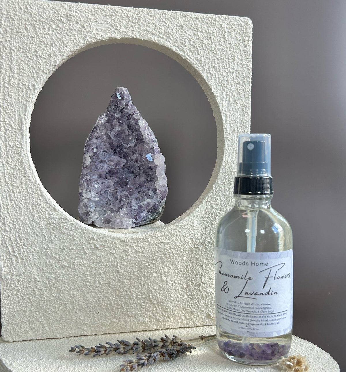 Chamomile Flower & Lavandin — Amethyst Crystal-Infused Aromatherapy Spray